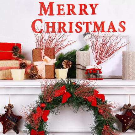 Sggvecsy 50 Pcs Artificial Glitter Stem Ornaments 18 Inches Fake Christmas Picks Decorative Glitter Sticks Branches Twigs for Christmas Tree DIY Wreath Crafts Holiday Home Decor (Red)