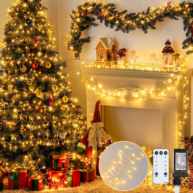 JMEXSUSS Warm White Cluster Christmas Lights Plug in, 27ft Connectable 400 LED Cluster Lights Outdoor Waterproof with Remote, 8 Modes Christmas Tree Lights for Christmas Tree Wreath