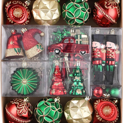 Valery Madelyn Christmas Tree Decorations Set, 80ct Red Green and Gold Shatterproof Christmas Ball Ornaments Bulk, Traditional Country Hanging Ornaments for Christmas Trees Xmas Holiday Decor