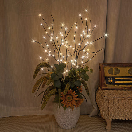 LIGHTSHARE Lighted Artificial Twig Birch Tree Branch with Mini LED Lights Battery Operated with Timer for Thanksgiving Christmas Decoration Indoor Outdoor Sticks, White (32IN, Brown)