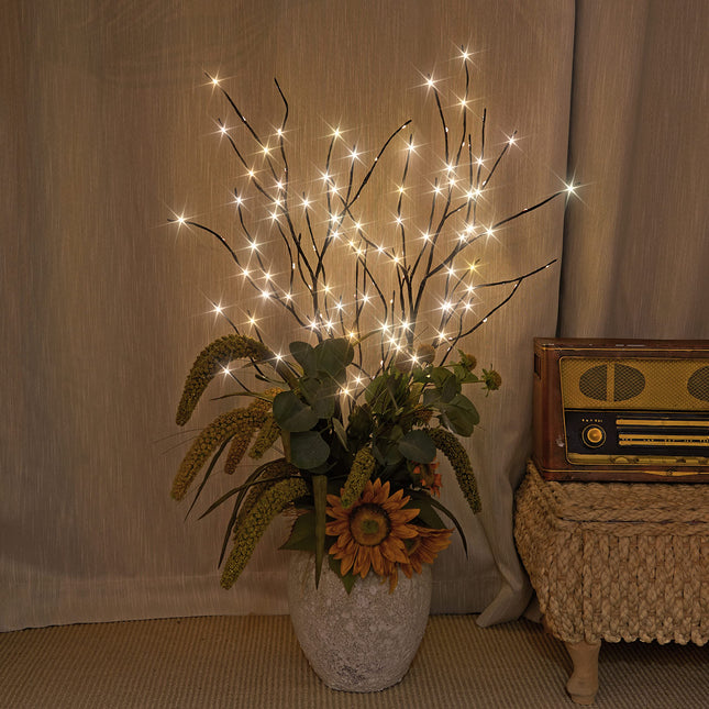 LIGHTSHARE Lighted Artificial Twig Birch Tree Branch with Mini LED Lights Battery Operated with Timer for Thanksgiving Christmas Decoration Indoor Outdoor Sticks, White (32IN, Brown)