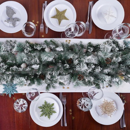 Chuangdi 3 Pcs Snow Flocked Christmas Garland, 18 Ft Snowy Christmas Cedar Garland, White Winter Frosted Holiday Pine Garland, Flocked Spruce Garland for Xmas Tree Stairs Fireplace Decor
