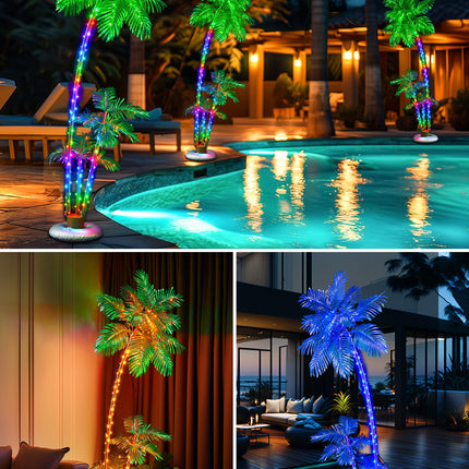 6FT Smart LED Lighted Palm Tree Outdoor Decoration with RGB Lights, APP & Remote Control DIY Artificial Trees Perfect for Patio Yard Backyard Pool Bar Beach Hawaiian Party Christmas Decor