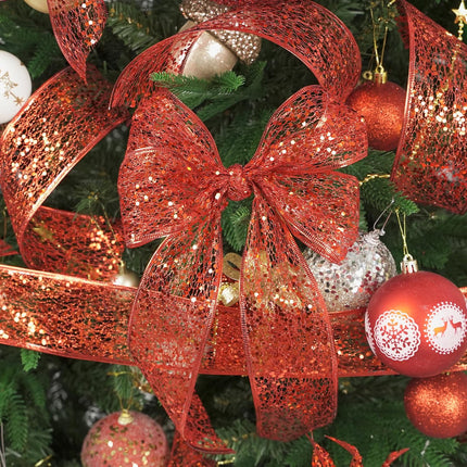 MEEDEE Red Glitter Ribbon Wire Mesh Ribbon with Sparkle Red Christmas Ribbon 2.5 Inch Metallic Ribbon Red Wired Ribbon for Christmas Tree Decoration, Ribbon Garland, Wreath Bow Making (25 Yards)
