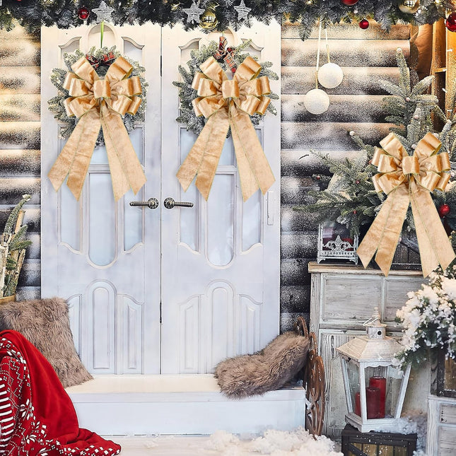 Yinkin 6 Pack Christmas Wreath Bows 11.4" x19.6" Big Velvet Bows for Front Door Holiday Bow Knots Tree Topper Bows for Winter Xmas Party Porch Mailbox Indoor Outdoor Decor (Champagne Gold)
