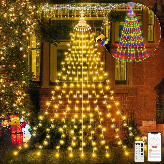 Outdoor Decorations Waterfall Lights, 344 LED 8 Modes Star String Light, Waterproof Waterfall Tree Light for Yard Patio Wedding Holiday Decoration (Warm White)