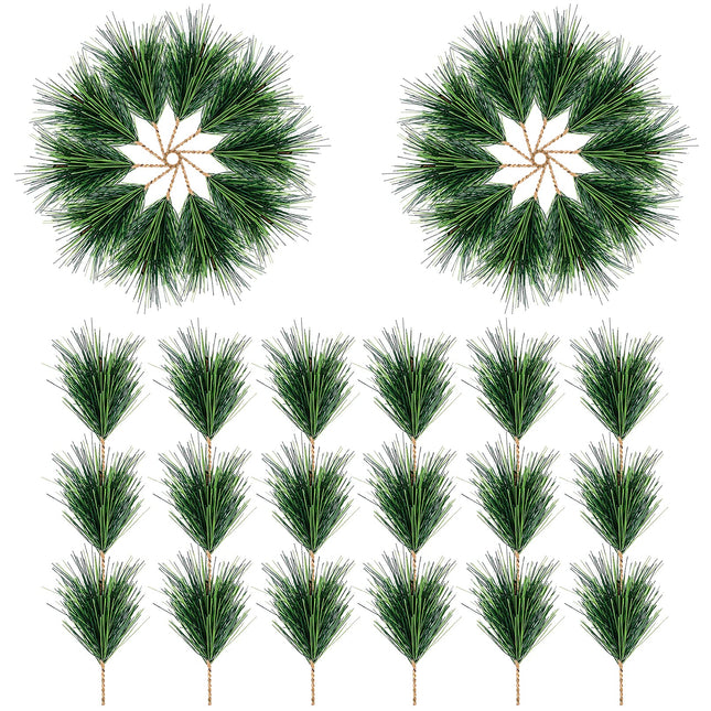 60 PCS Artificial Green Pine Needles Branches-Small Pine Twigs Stems Picks-Fake Greenery Pine Picks for Christmas Garland Wreath Embellishing and Home Holiday Garden Decoration