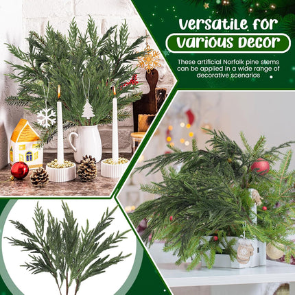 Giegxin 15 Pcs Artificial Christmas Norfolk Pine Stems Branches for Vase 25.8 in, 17.7 in and 9.8 in Fake Green Pine Picks Greenery for Xmas Holiday DIY Crafts Table Home Indoor Outdoor Decor