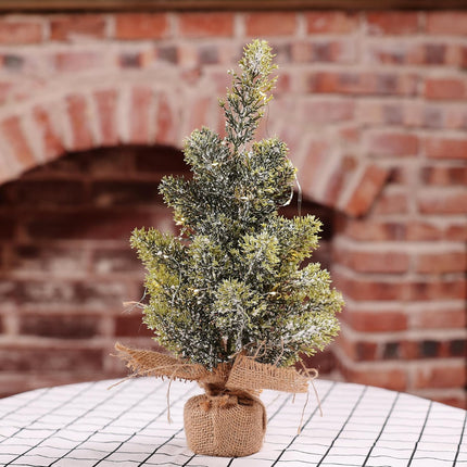 Home Decoration Artificial Christmas Trees with LED Lights, Table Decor Centerpiece 16inch Tree (Glitter Powder)