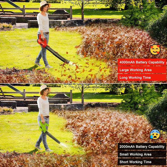 Electric Leaf Blower Cordless 21V, 320 CFM 180 MPH Battery Powered Leaf Blower with 4000mAh Battery and Charger, 2 Section Tubes, 6-Speed Dial Control Leaf Blowers for Lawn Care, Snow, Debris, Dust
