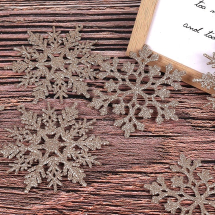 RECUTMS 40Pcs Plastic Snowflake Ornaments Christmas Glitter Snowflakes Hanging Crafts for Wedding Birthday Home Xmas Tree Window Door Accessories,4 Inches,2 Pattern (Champagne)