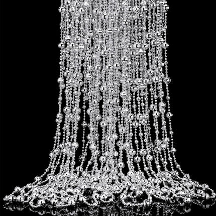 180 ft Christmas Beaded Garland Shiny Beads Strand for Christmas Tree Beaded Christmas Tree Garland Silver String Beads for Xmas Decorations DIY Ornaments Fireplace Wedding Party
