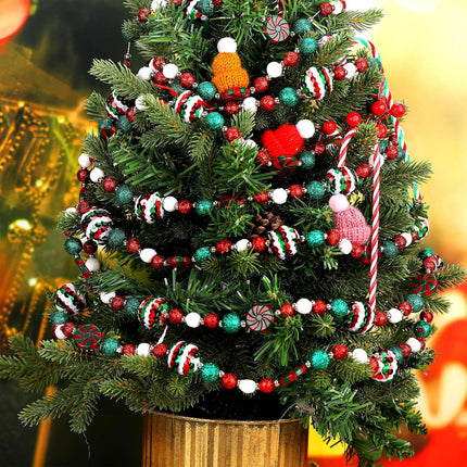 16 Feet Christmas Candy Cane Garland Christmas Tree Peppermint Ornaments Candy Garland Wreaths Christmas Ball Garland Xmas Bead Hanging Ornaments for Holiday Party Fireplace Home Decor (Sequin)