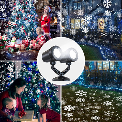 Brightown Christmas Snowflake Projector Lights Outdoor, Double Head Dynamic Christmas LED Rotating Snowfall Projector Waterproof Christmas Decorations Lights for Home Window Wall Christmas Decor