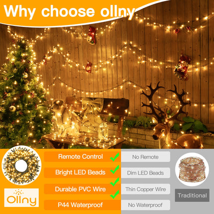 Ollny Christmas Tree Lights 400LED 132FT, Remote Plug-in Christmas Lights with Timer and 8 Modes, Waterproof Outdoor String Lights for Thanksgiving Xmas House Indoor Outside Decorations(Warm White)