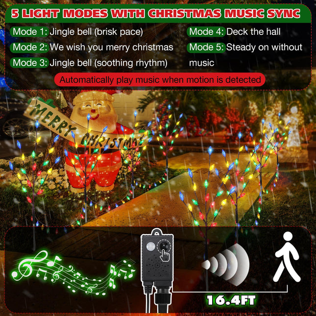 5 Pack Plug in Christmas Pathway Lights with 4 Christmas Theme Music, Waterproof 140 LEDs Multicolor C6 Small Xmas Tree with Stake for Outdoor Garden Yard Lawn Patio Sidewalk Walkway Decoration
