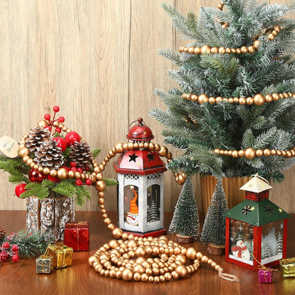 4 Pcs 72 ft Christmas Tree Wood Bead Garland Christmas Wooden Beads Garland Hanging Boho Xmas Decor Rustic Farmhouse Home Decor for Table Wall Holiday Mantel Ornaments (Gold)
