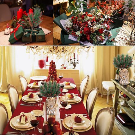 5 Pcs Artificial Christmas Berries Pine Picks Berry Pine Branches with Bow for Wreath DIY Faux Pinecone Craft Floral Arrangement Holiday Season Table Centerpieces and Xmas Tree Decor No Vase