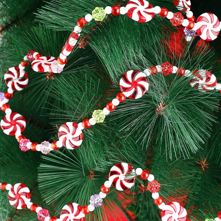 12 Feet Christmas Bead Garland Plastic Candy Swirl Garland Ornament Red and White Peppermint Beaded Garland Christmas Tree Decor for Xmas Party Supplies Holiday Favors Farmhouse Wall Hanging Ornaments