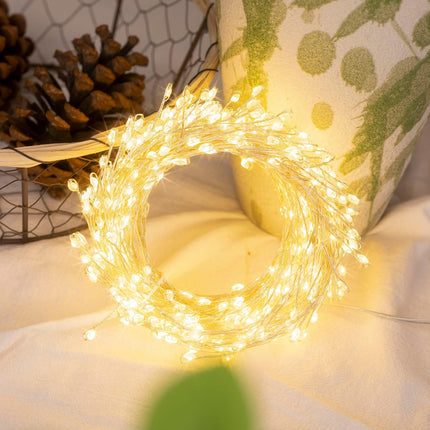 Fairy Lights Plug in, 50FT 500LED Firecracker String Lights Waterproof Silver Wire, for Bedroom/DIY/Party/Garden/Porch/Patio/Backyard/Christmas Tree, with Remote Timer & 8 Modes, Warm White