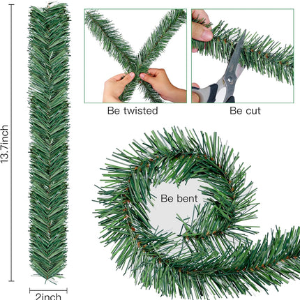 Sggvecsy 48 Pcs Christmas Garland Ties Artificial Pine Needles Faux Pine Greenery Stems 14’’ Twist Wired Tree Branches for Christmas Holiday Decoration Craft Wrapping