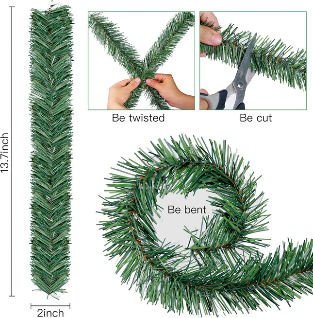 Sggvecsy 48 Pcs Christmas Garland Ties Artificial Pine Needles Faux Pine Greenery Stems 14’’ Twist Wired Tree Branches for Christmas Holiday Decoration Craft Wrapping