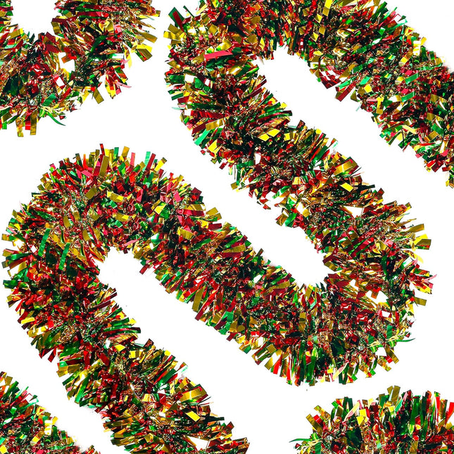 Sggvecsy 49.2Ft Christmas Green Red Gold Tinsel Garland Xmas Tree Decorations Christmas Metallic Twist Garland Ceiling Hanging Decorations for Year Party Birthday Holiday Indoor Outdoor Supplies