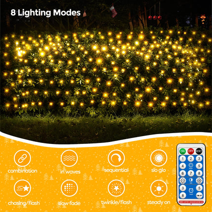 WBao Solar Christmas Net Lights, 360LED 11.5ft x 6.9ft Christmas Bushes Lights with Remote, 8 Lighting Modes, Timer, Waterproof Design for Lawn, Bushes, Trees Outdoor Christmas Decorations, Warm White