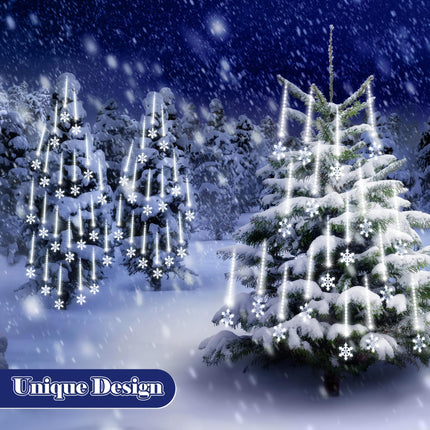 Enhon 2 Pack Meteor Shower Snowflake Lights Outdoor with Timer, Total 480 LED 12in 16 Tube Connectable Waterproof Meteor Rain Drop Christmas Light with Snowflake for Xmas Tree Roof Garden(Blue)