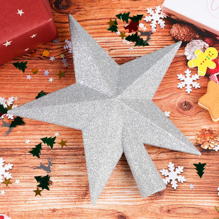 URATOT Glittered Christmas Star Tree Topper Christmas Decorative Holiday Treetop Shatterproof Star Ornament for Holiday Christmas Tree Decoration, Silver, 6 Inch