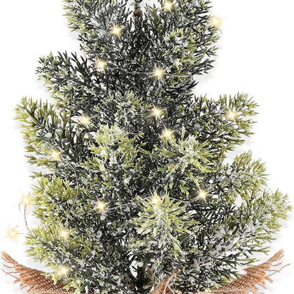 Home Decoration Artificial Christmas Trees with LED Lights, Table Decor Centerpiece 16inch Tree (Glitter Powder)