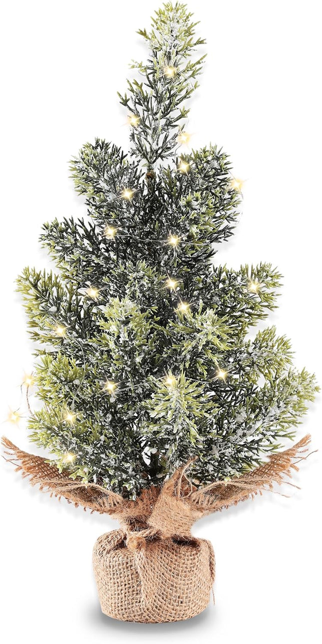 Home Decoration Artificial Christmas Trees with LED Lights, Table Decor Centerpiece 16inch Tree (Glitter Powder)