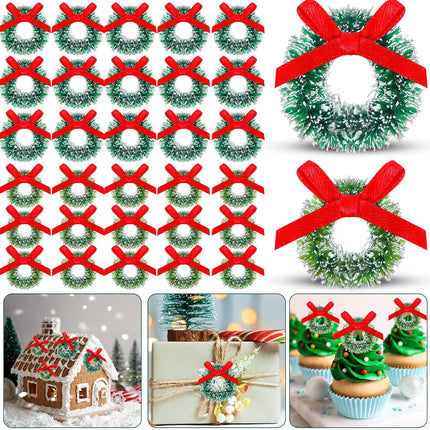 Hotop 100 Pcs Mini Christmas Wreaths Artificial Christmas Miniature Green Mini Wreath Artificial Christmas Wreaths Miniature Dollhouse Christmas Decorations for Tree Hanging Ornaments(0.79"D, 1.18"D)