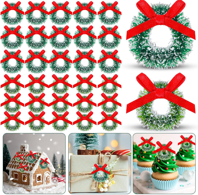 Hotop 100 Pcs Mini Christmas Wreaths Artificial Christmas Miniature Green Mini Wreath Artificial Christmas Wreaths Miniature Dollhouse Christmas Decorations for Tree Hanging Ornaments(0.79"D, 1.18"D)