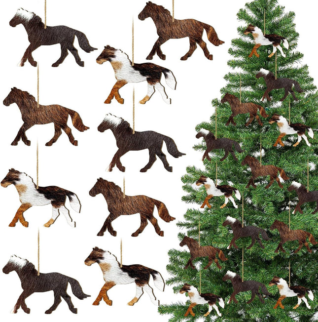 Poen 36 Pcs Christmas Horse Ornaments Christmas Tree Hanging Decorations Horse Wooden Ornament Vintage Christmas Ornaments Animal Farmhouse Xmas Decor for Crafts Xmas Tree Door Display(Horse)
