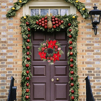 24 Inch Christmas Wreath, Artificial Christmas Wreath for Front Door, Decorated with Cypress Leaves, Christmas Flowers, Red Berries, Atmosphere Balls, Suitable for Indoor and Outdoor
