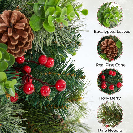 Yaheetech 2Pcs Pre-lit Mini Christmas Trees,2FT Artificial Christmas Tree with Stakes for Driveway, Yard, Garden,Pathway Christmas Tree with LED Lights, Red Berries, Pinecones,Green