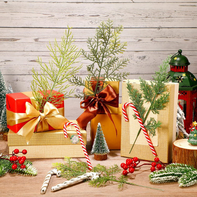 Panelee 45 Pcs Christmas Artificial Faux Cedar Branches, Artificial Pine Leaves,Christmas Greenery Fake Stems Christmas Tree Picks for Vase Garland Wreath Craft DIY Home Decoration(Common)