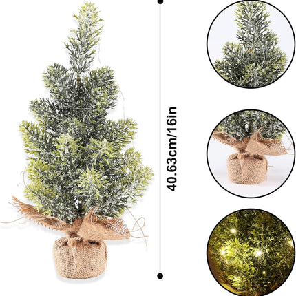 Home Decoration Artificial Christmas Trees with LED Lights, Table Decor Centerpiece 16inch Tree (Glitter Powder)