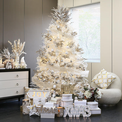 Sea Team 6-Pack Artificial Glitter Leaf Ornaments, Decorative Sticks, Glittery Twigs, Stems, Picks, Branches for Christmas Tree, Wreath, Vase Fillers for Centerpieces, Home Décor, Champagne