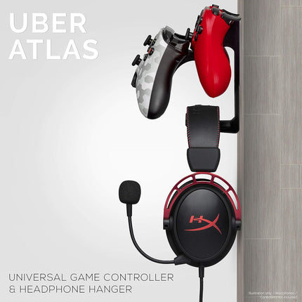 The UberAtlas Dual Game Controller & Headphone Stand Wall Mount Holder for Xbox ONE, Series X, PS5, PS4, PS3, Switch, STEELSERIES Gamepad & More, Stay Organized No Screws, by Brainwavz