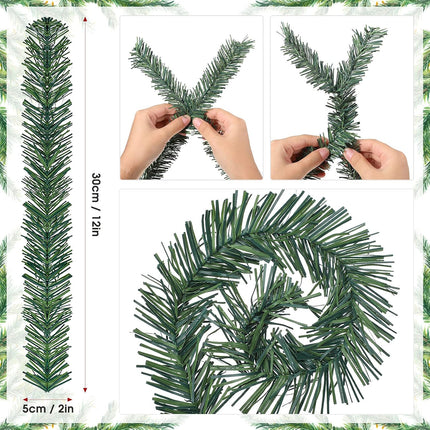 Christmas Garland Ties Artificial Pine Needles Santa's Factory Garland Faux Pine Stems Twist Ties Greenery Stems Decorative Tree Branches Wreath Xmas Holiday Party Supply, 12 x 1.6 Inch (48)