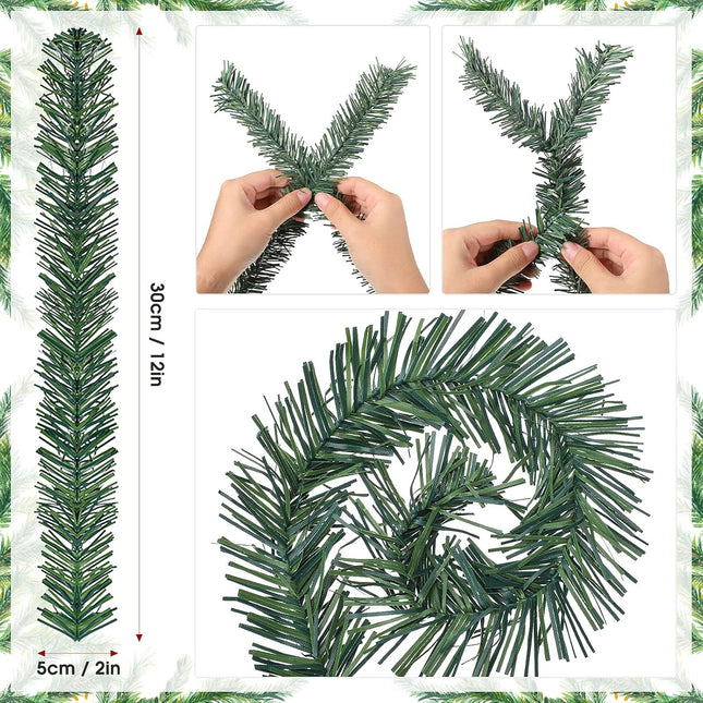 Christmas Garland Ties Artificial Pine Needles Santa's Factory Garland Faux Pine Stems Twist Ties Greenery Stems Decorative Tree Branches Wreath Xmas Holiday Party Supply, 12 x 1.6 Inch (48)