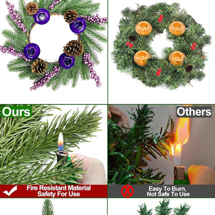 [ Safety Fire Retardant ] Christmas Purple Advent Wreath Decoration, Lifelike Spruce Christmas Centerpiece with 4 Candle Holder Pinecone 6 Berry Advent Decor for Table Holiday Home Church(No Candles)