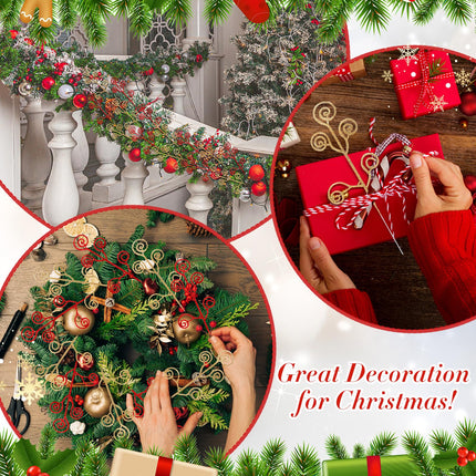 Lyrow 36 Pcs 12" Glitter Christmas Tree Picks Decoration Xmas Tree Curly Picks and Sprays Sequins Candy Shape Christmas Floral Pick for Home Vase Filler Garland (Red,Gold)