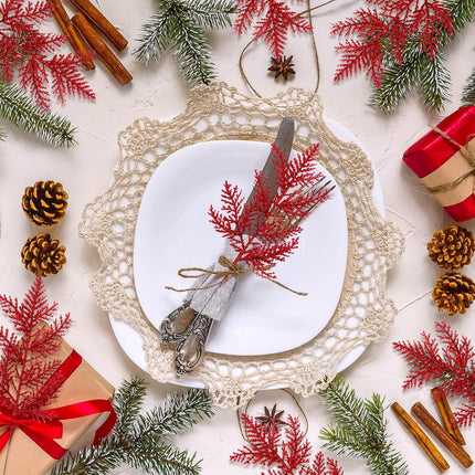 Hotop 100 Pcs Christmas Glitter Pine Needles 10.6 Inches Pine Stems Picks DIY Christmas Garland Wreath Decor Artificial Pine Branches for Xmas Winter Home Centerpieces Party Decoration (Red)