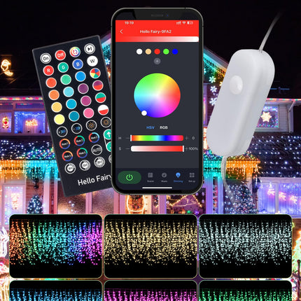 Brightown Smart Icicle Lights for Outside, 33Ft 304 LED RGB Smart Christmas Lights with 58 Preset Modes, App or Remote Control, Music Sync, Memory and Timer Function for Indoor/Outdoor Use