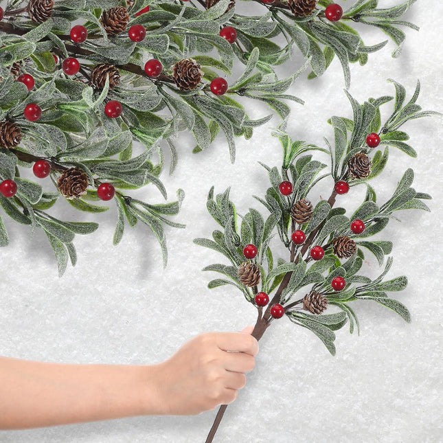 6 Pcs Christmas Artificial Mistletoe Picks 17.3 Inch Fake Mistletoe Decoration Branches with Berries Pinecones Mistletoe Ornaments DIY Crafts for Xmas Tree Wreath Holiday Decor(Red Berry)