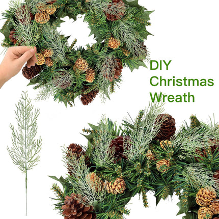 Sggvecsy 30 Pieces Snow Frosted Artificial Pine Branches 13.4 Inches Christmas Snowy Greenery Leaves Faux Pine Needles Pine Picks for DIY Garland Wreath Christmas Tree Embellishing Home Decoration