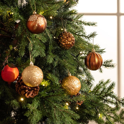 Valery Madelyn Christmas Ornaments Set, 35ct 2.76 Inches Brown Copper and Gold Shatterproof Christmas Tree Decorations, Woodland Bronze Hanging Ball Ornaments Bulk for Thanksgiving Xmas Holiday Decor